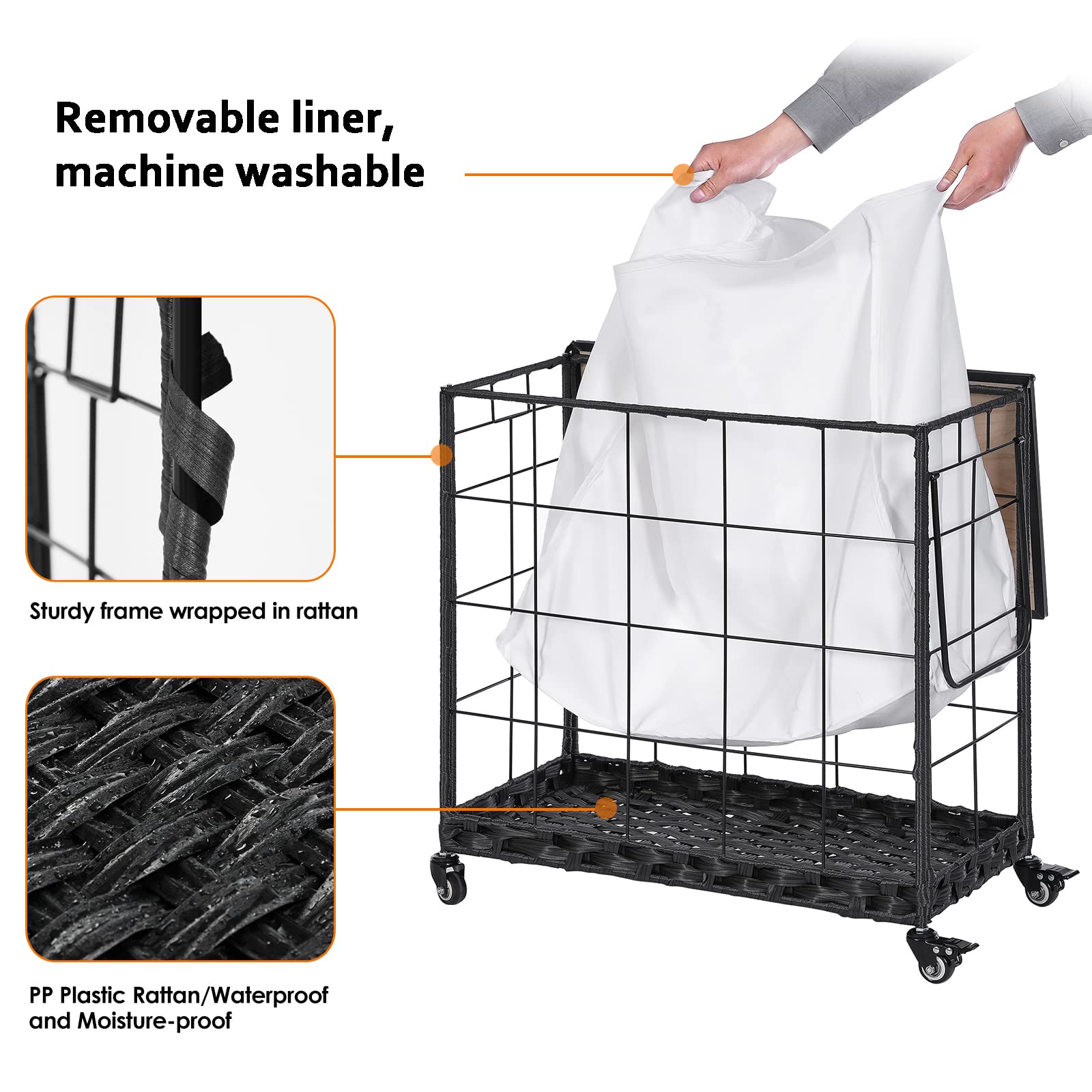 Hermina hamper beside laundry basket showing 132L capacity benefit