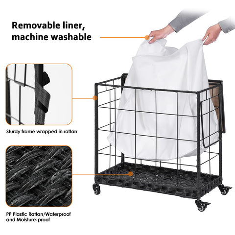 Hermina hamper beside laundry basket showing 132L capacity benefit