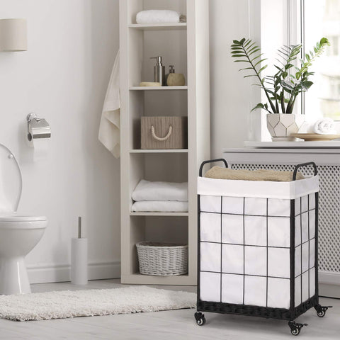 Hermina placed in closet corner to demonstrate compact footprint benefit