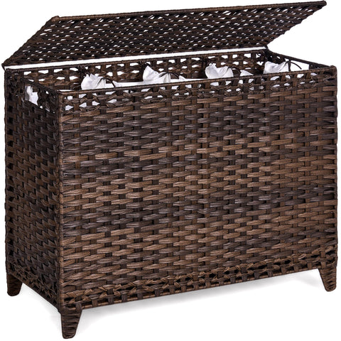 Hermina front view with rattan lid showing tidy concealed laundry benefit
