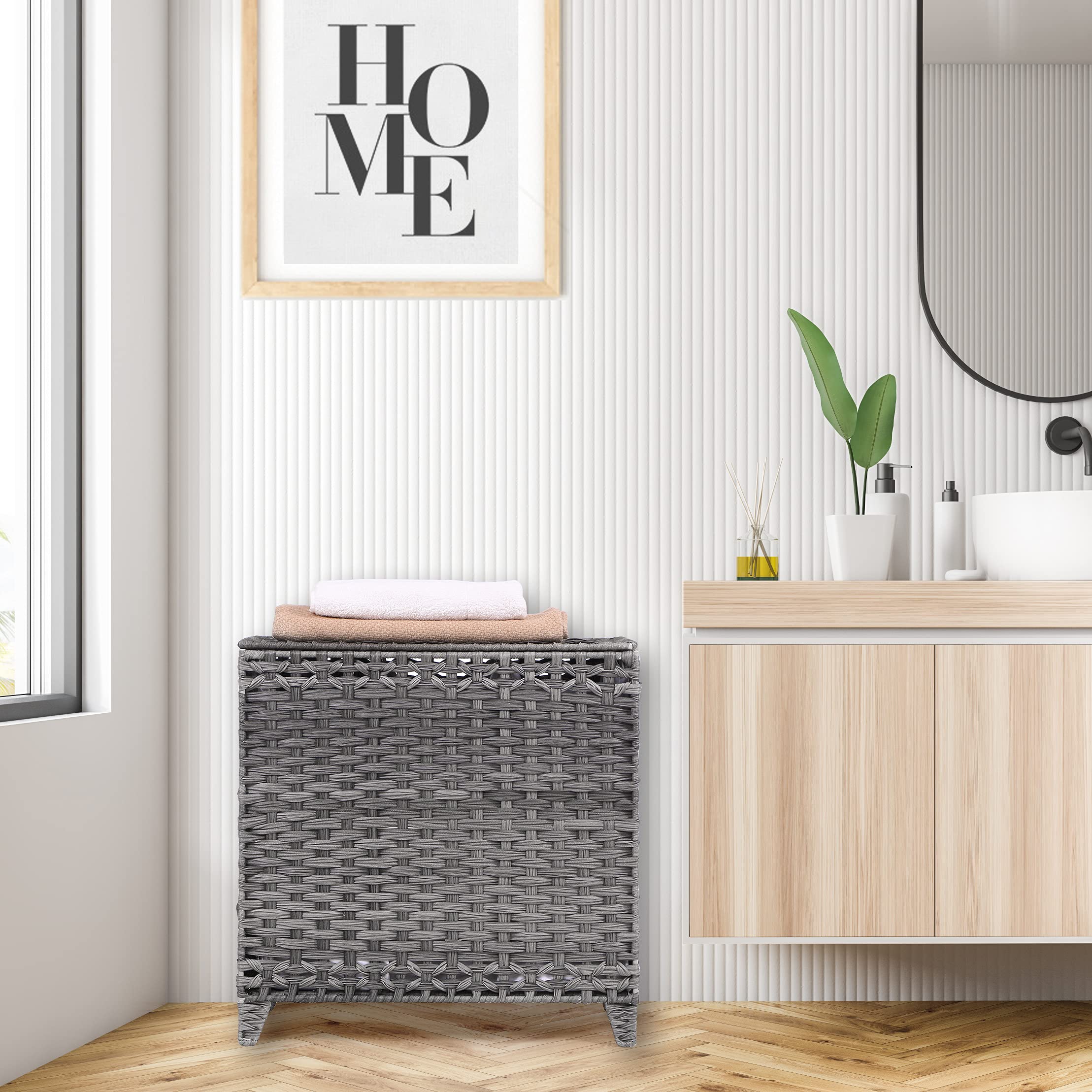 Hermina in a laundry room to show decor-friendly storage solution
