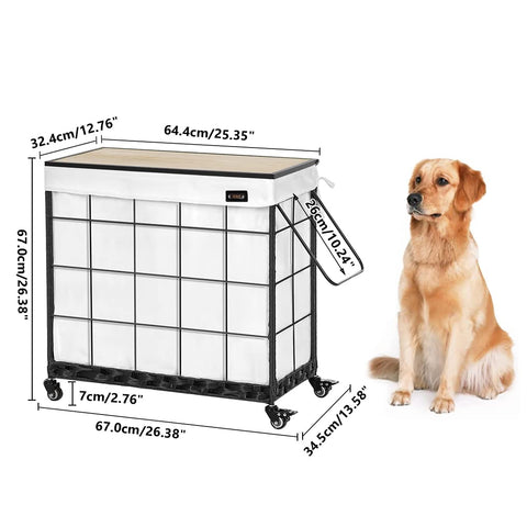 Hermina laundry room scene showing hamper blending with decor benefit