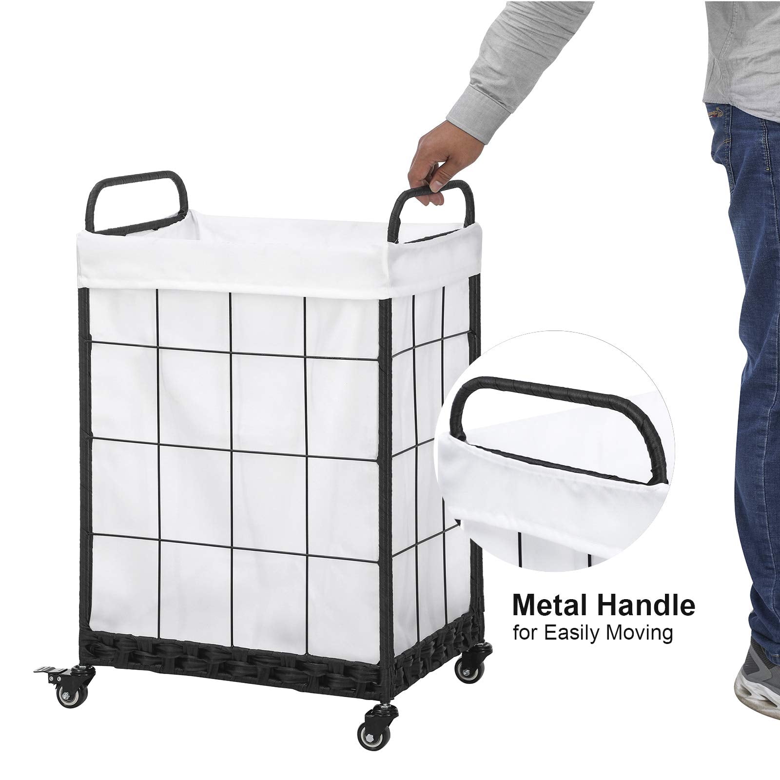 Hermina removable liner bag pictured for easy washer transfer benefit