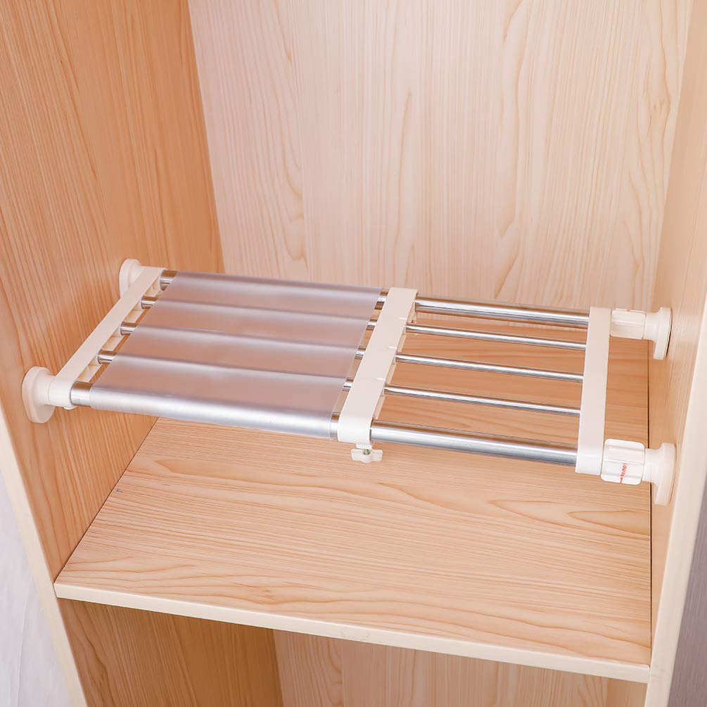 Hershii front view showing full tension shelf and rod, space-saving benefit