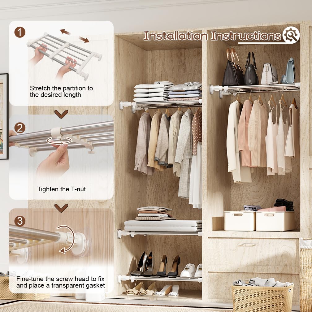 Hershii rack installed in wardrobe adding hanging and shelf space benefit