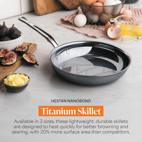 Hestan NanoBond side profile featuring flared rim for drip-free pouring and tidy serving