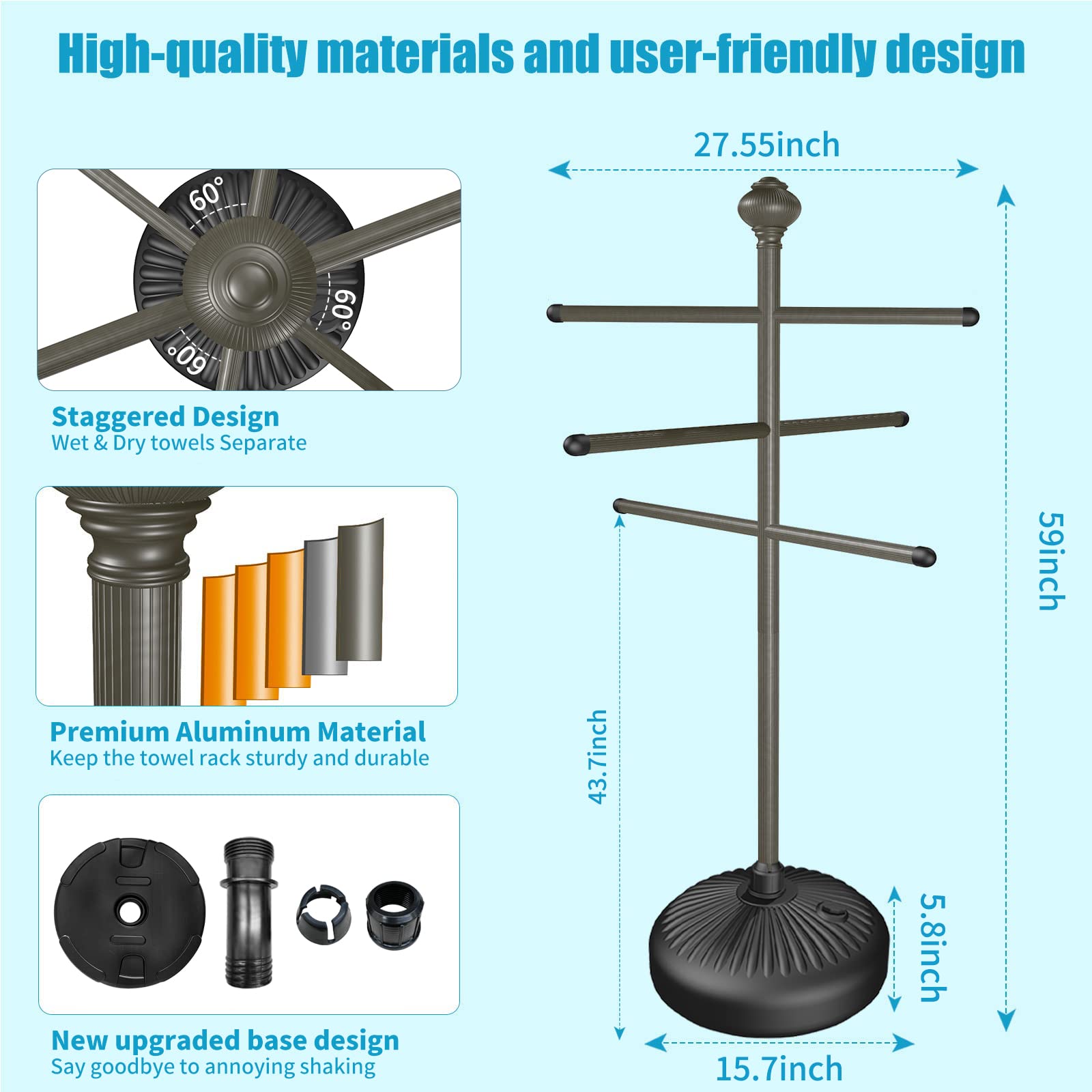Hestiasko extended bars with towels demonstrating generous drying capacity benefit