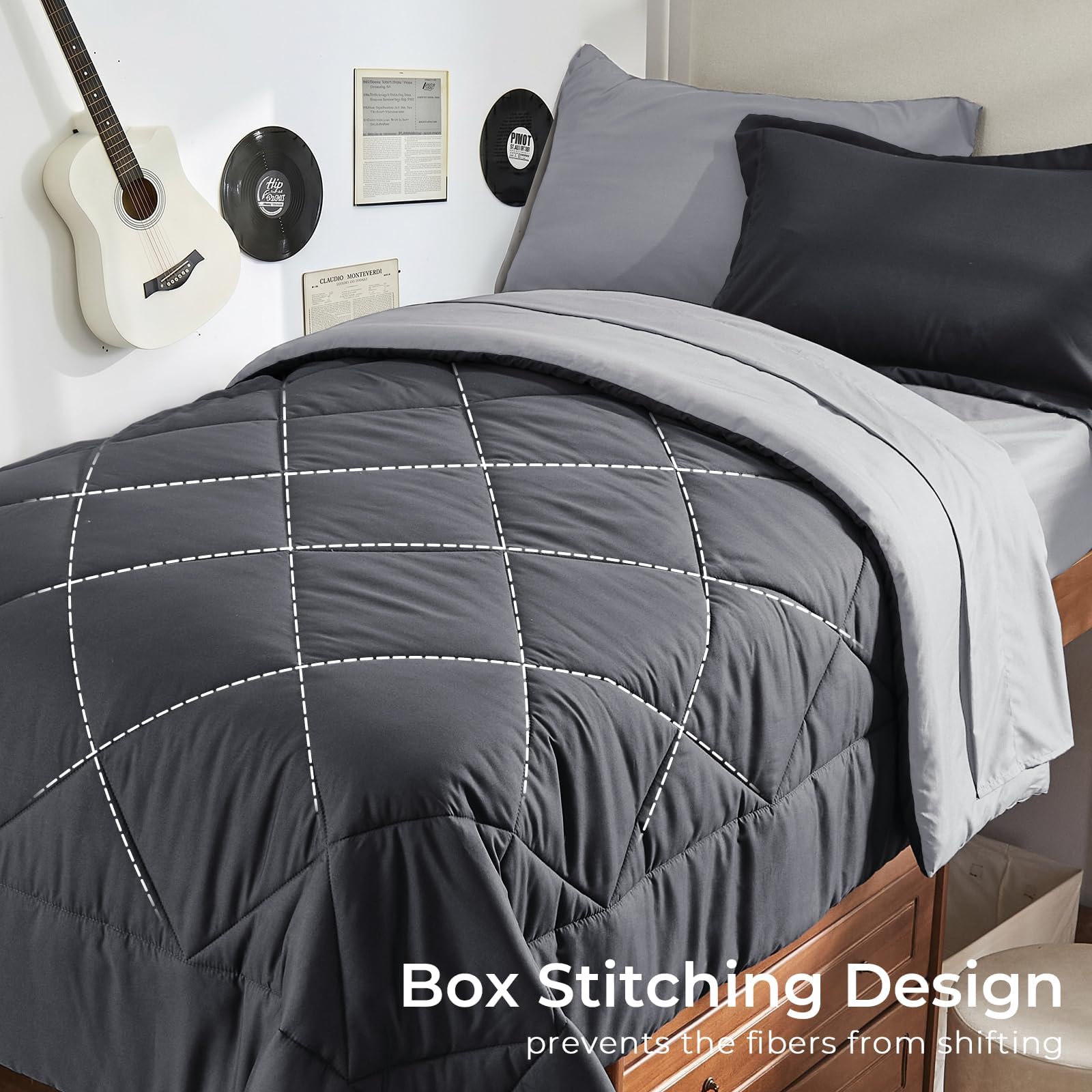 HEVUMYI comforter baffle box stitching keeping fill evenly distributed and cozy