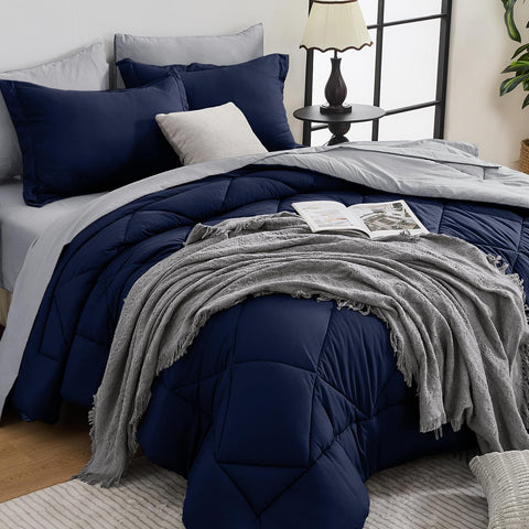 HEVUMYI front view of packaged comforter set showing complete contents and convenience