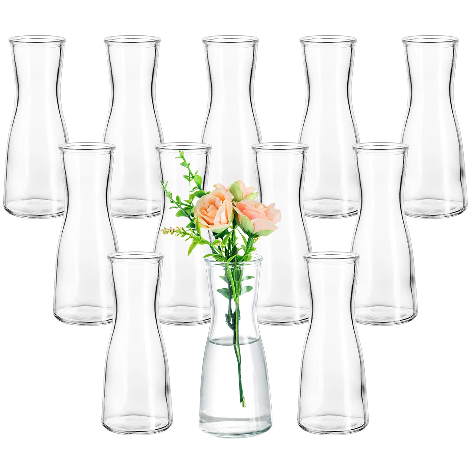 Hewory clear bud vase front view showing slim-waisted design and clarity