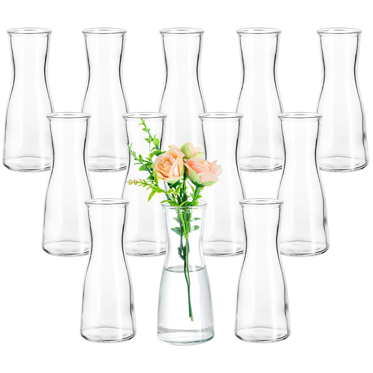 Hewory clear bud vase front view showing slim-waisted design and clarity