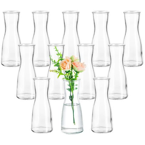 Hewory clear bud vase front view showing slim-waisted design and clarity