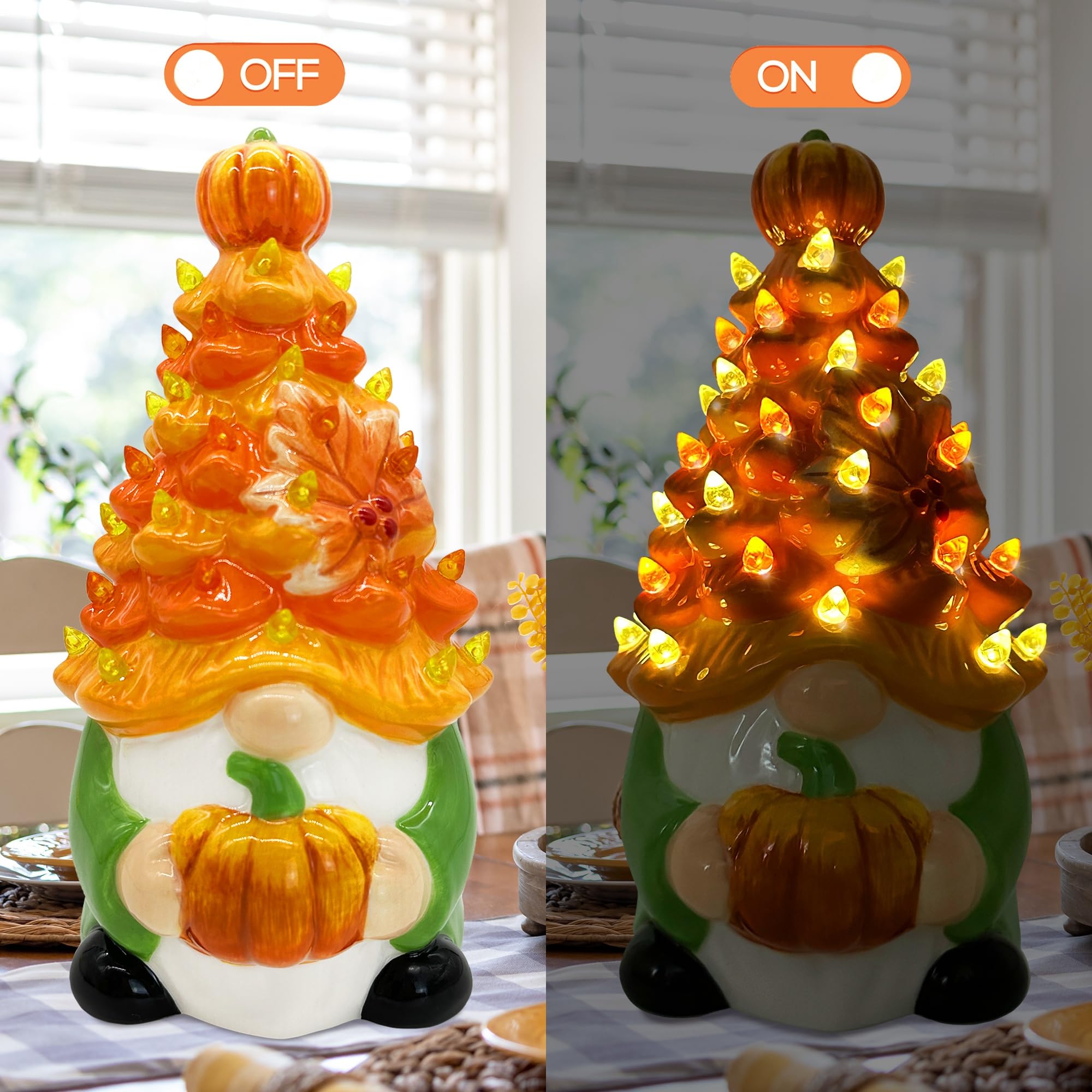 Hexagram ceramic tree lit on table emitting warm ambient glow for cozy fall atmosphere
