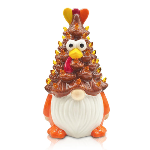 Hexagram ceramic tree front view showing gnome motif and festive charm
