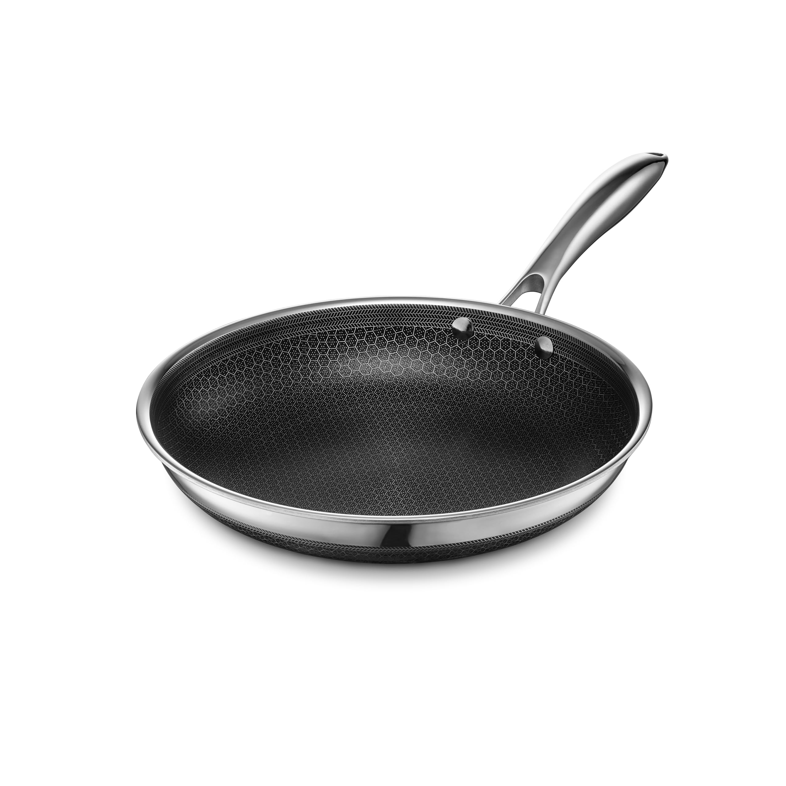 HexClad 10-inch front view showing hybrid surface and sleek profile, for versatile cooking