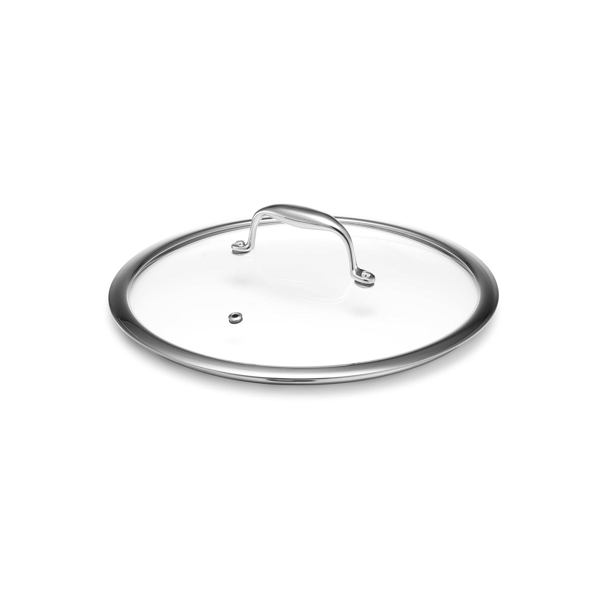 HexClad 10" tempered glass lid front view showing clear cover and fit benefit