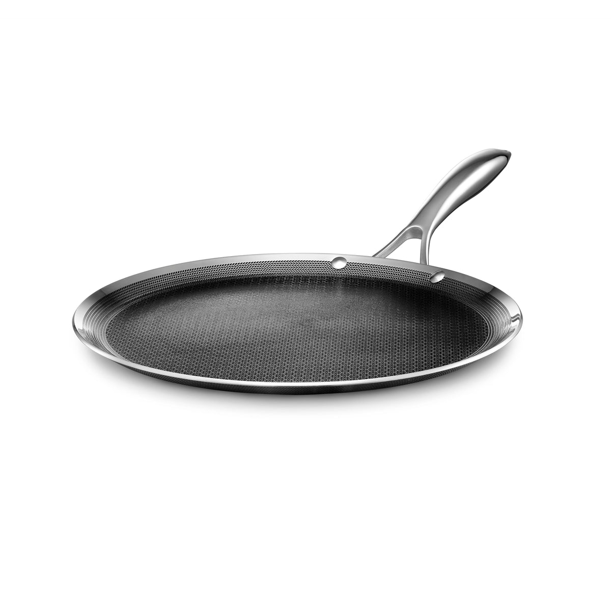 HexClad 12-inch griddle front view showing full cooking surface and handle for versatile use
