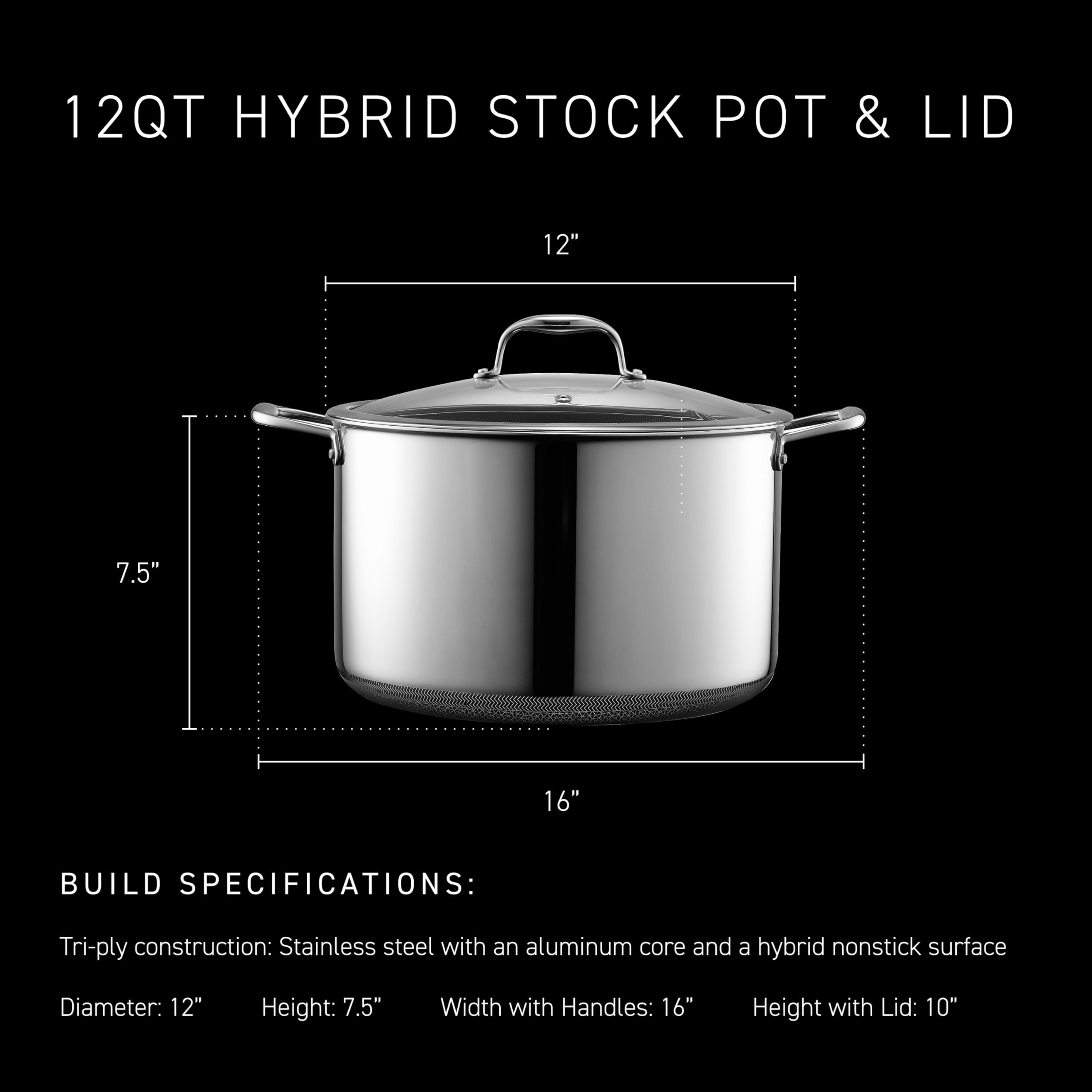 HexClad 12QT side profile showing depth and even heating benefit