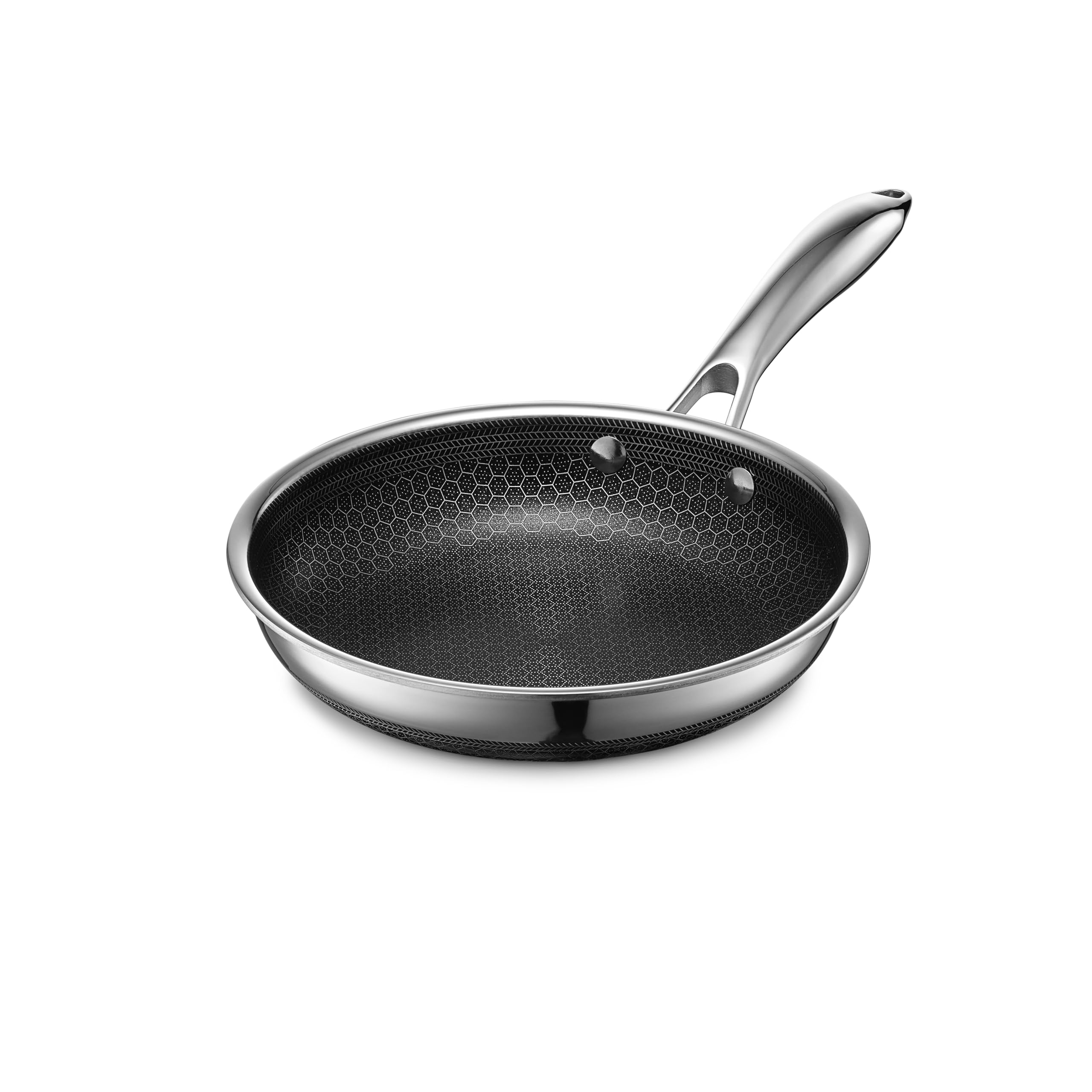 HexClad 8-inch pan front view showing compact profile and durable finish for versatile cooking