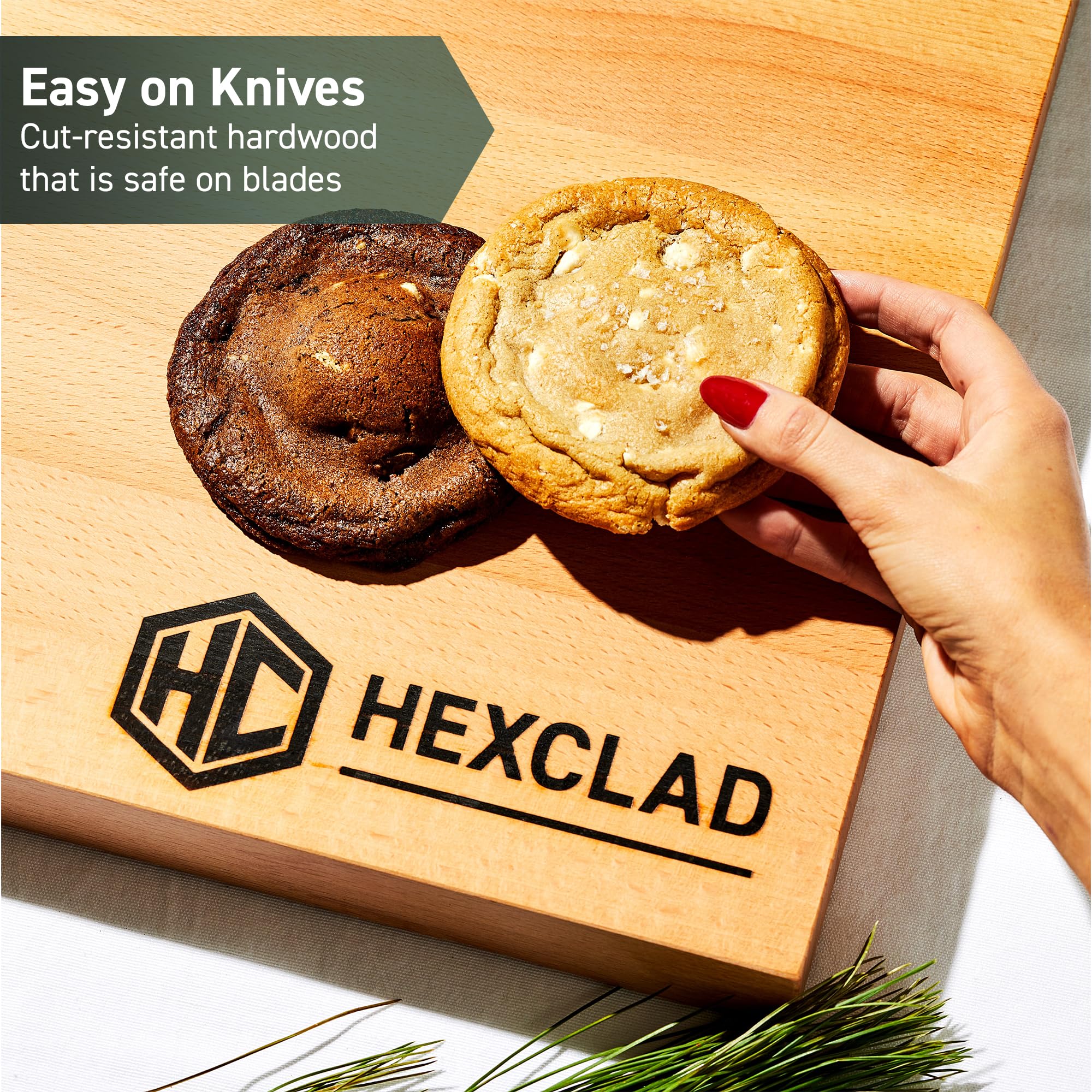 HexClad cutting board in use chopping vegetables, stable heavy-duty prep surface