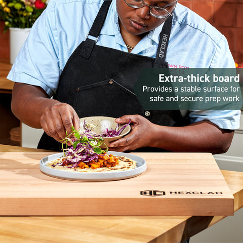 HexClad cutting board used as charcuterie serving platter, elegant presentation aid