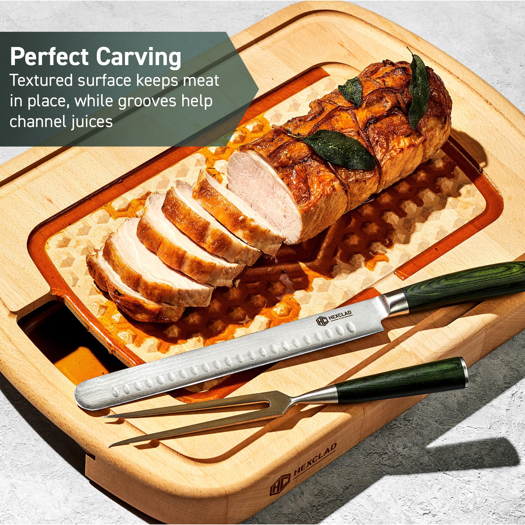 HexClad removable stainless-steel tray for easy juice collection