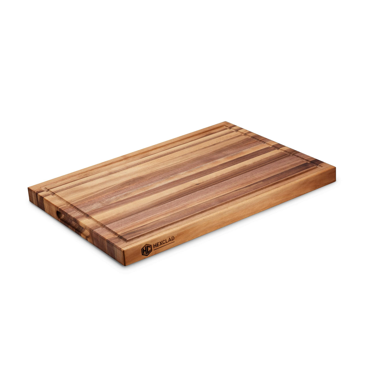 HexClad front view of walnut cutting board showing elegant grain and large workspace benefit
