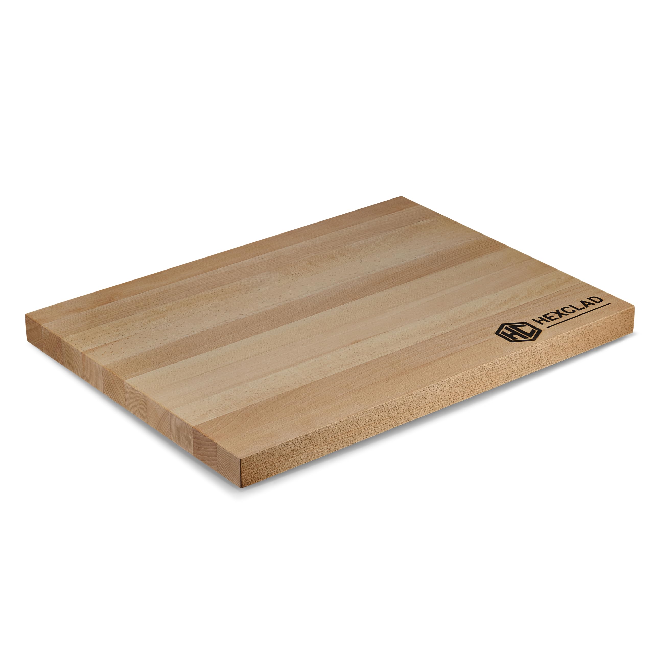 HexClad front view of extra large beechwood cutting board, durable work surface