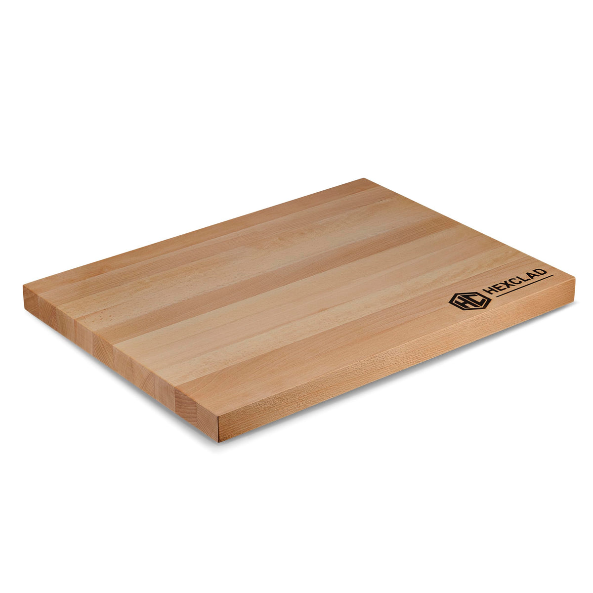 HexClad front view of extra large beechwood cutting board, durable work surface