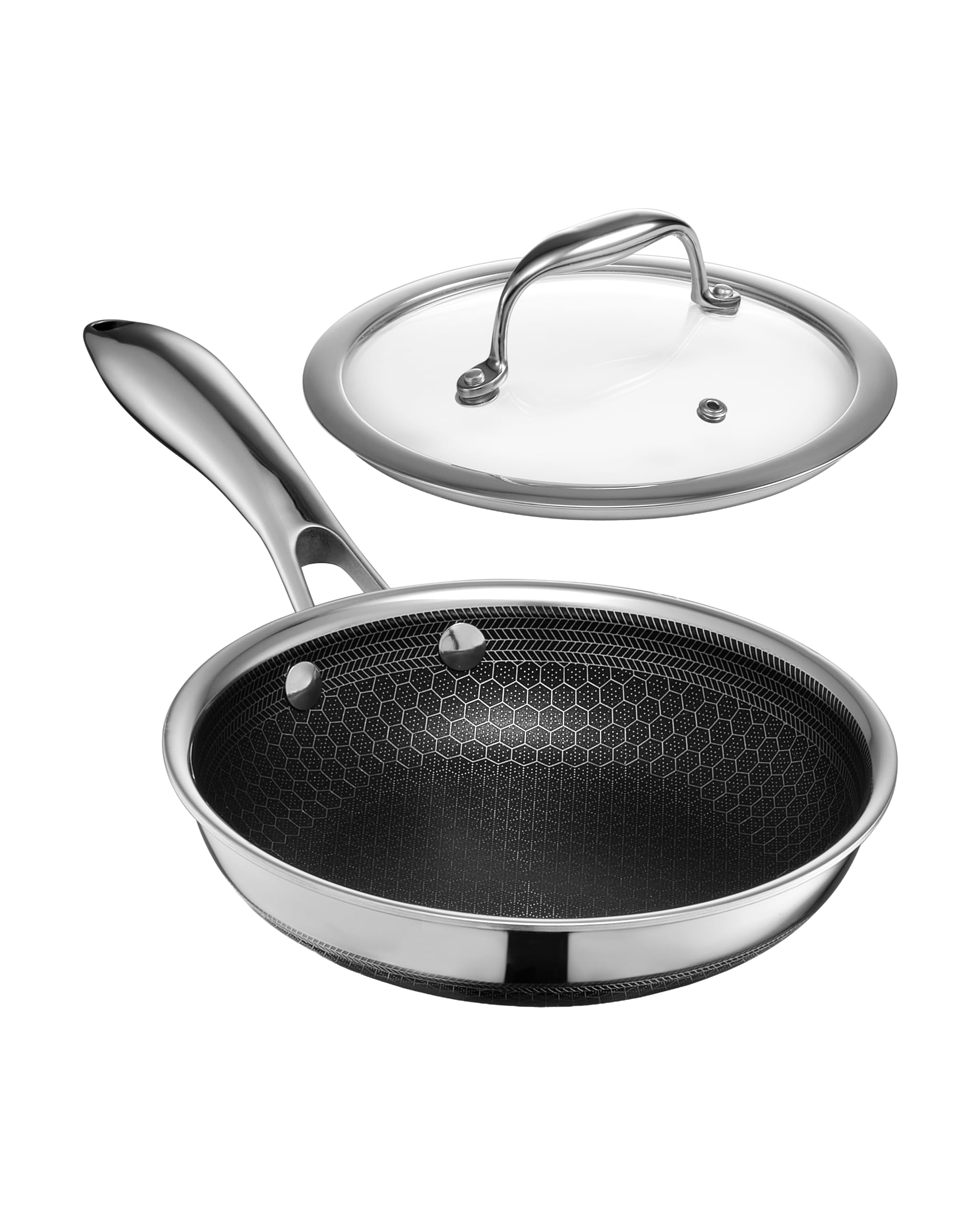 HexClad front view of 7-inch pan showing compact design and handle benefit