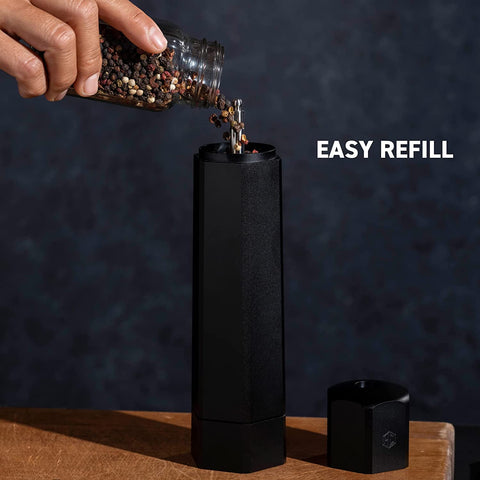 HexClad HexMill held in hand to show scale and comfortable grip for fast grinding
