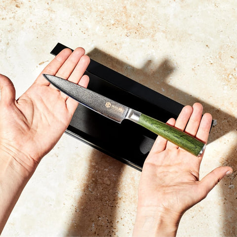 HexClad knife with fresh ingredients lifestyle showing versatility and kitchen-ready benefit