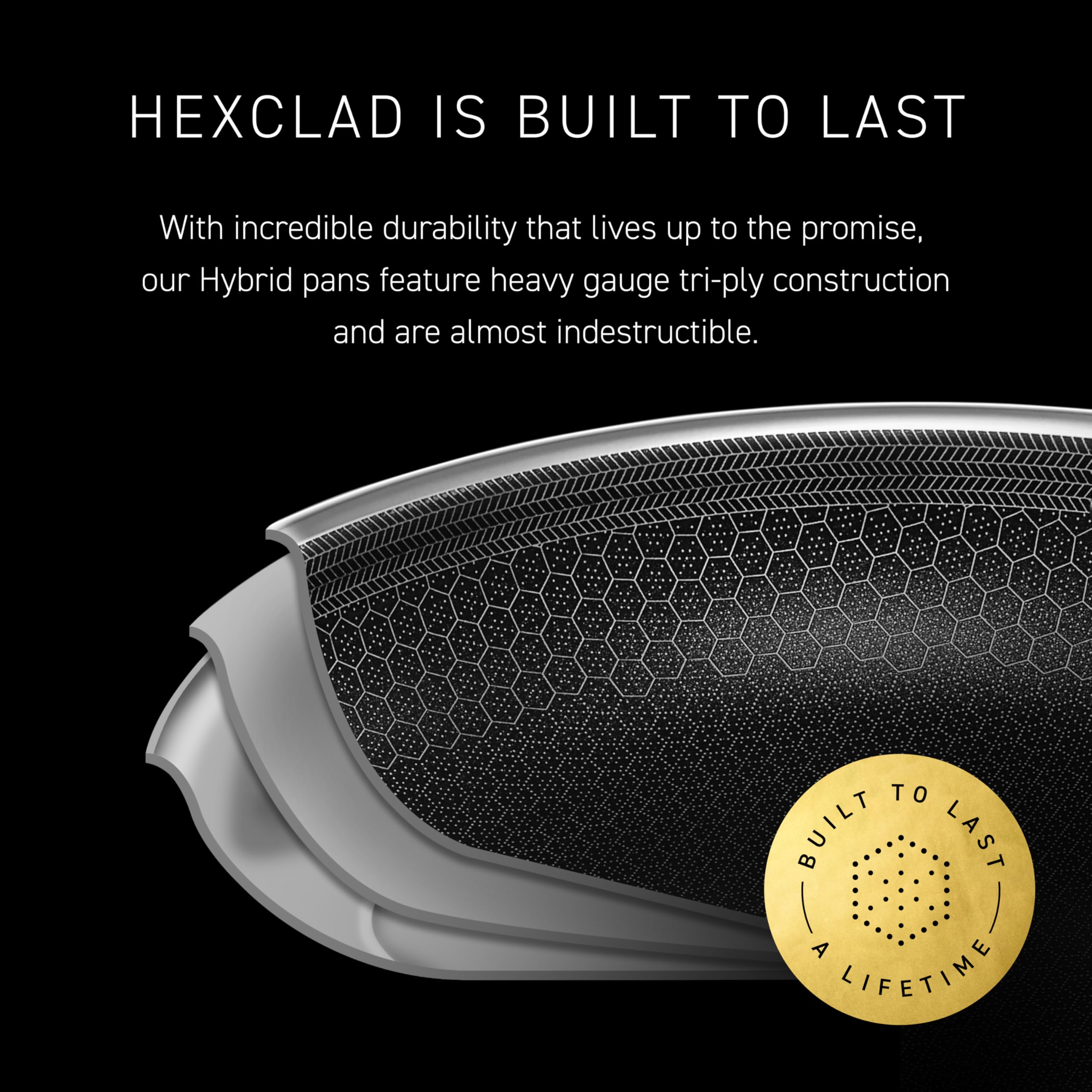 HexClad label and capacity stamp detail showing 2 qt capacity and lifetime warranty reassurance