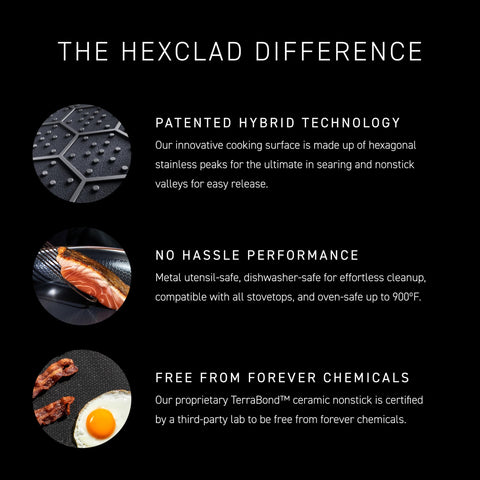 HexClad roasting pan in oven with casserole inside demonstrating even browning and oven-safety
