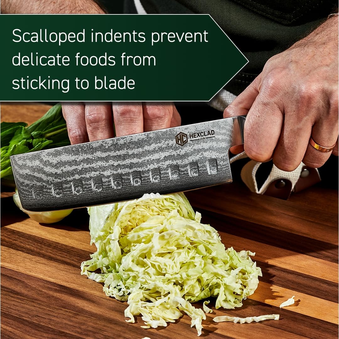 HexClad scale comparison on cutting board showing compact size and practical reach
