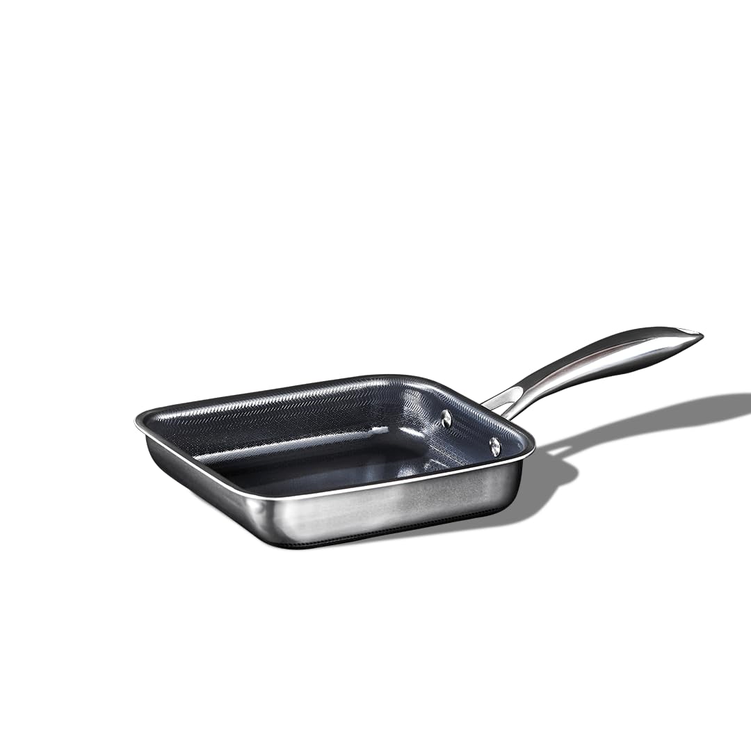 HexClad tamagoyaki pan front view shows compact shape and even cooking surface benefit
