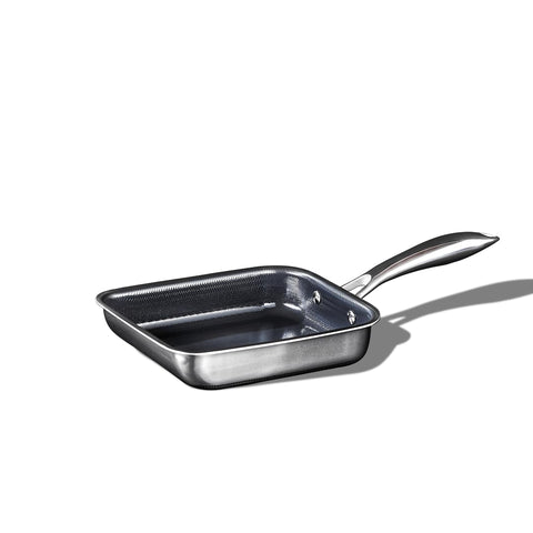 HexClad tamagoyaki pan front view shows compact shape and even cooking surface benefit