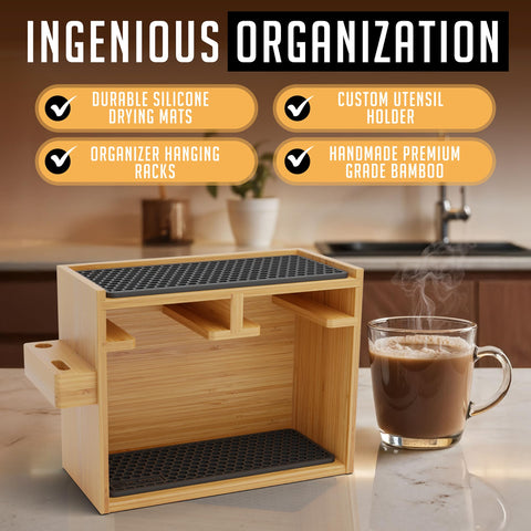 HEXNUB organizer holding filters, scoop, stirrer and funnel to keep accessories organized