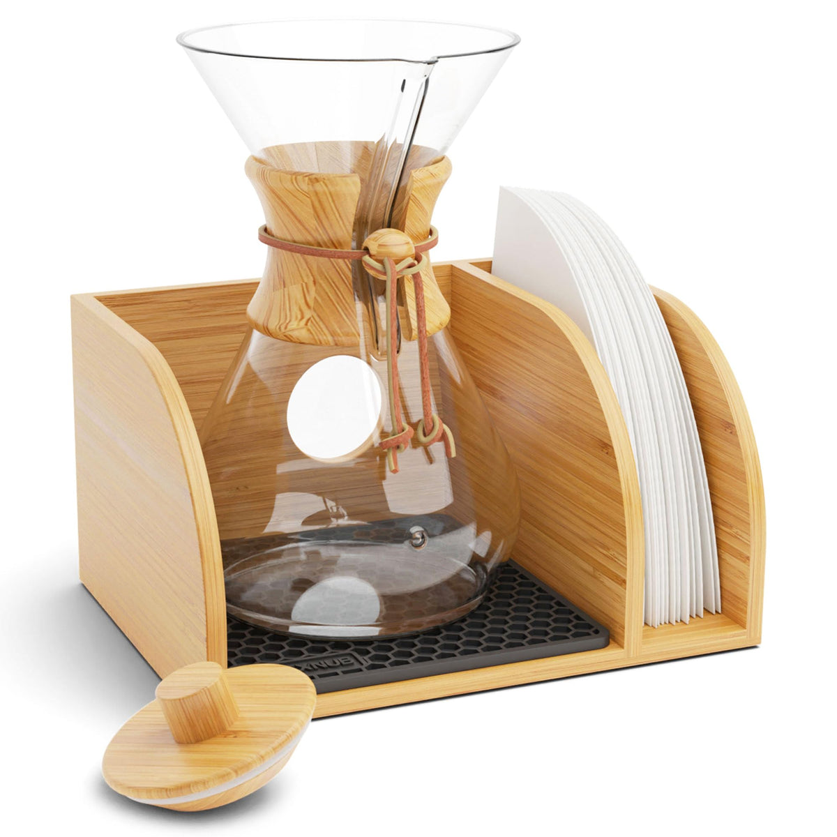HEXNUB front view of stand and lid showing tidy storage benefit