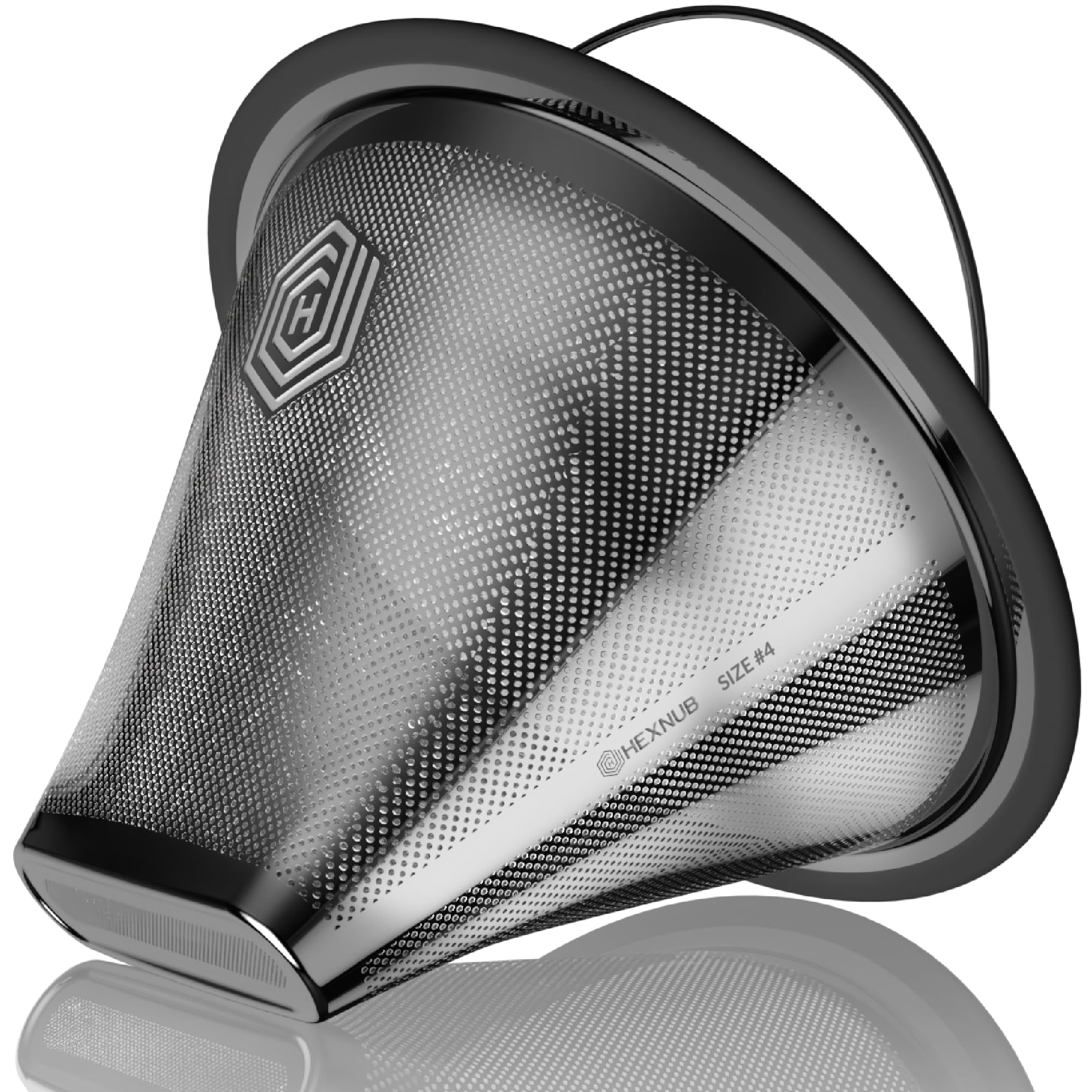 HEXNUB front view showing filter shape and precise fit for Moccamaster, improves brew consistency