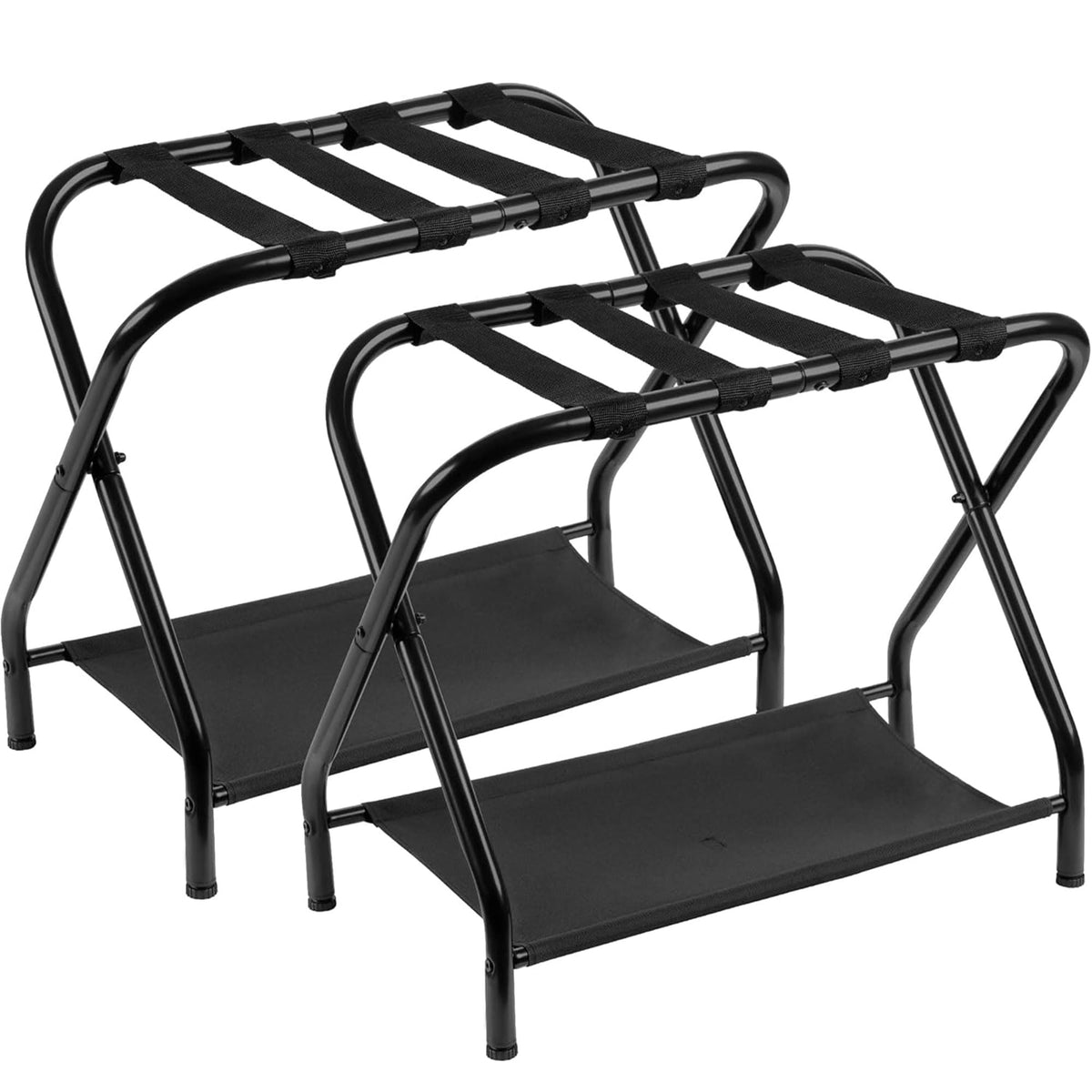 Heybly luggage rack front view showing sturdy frame and raised platform for easy access