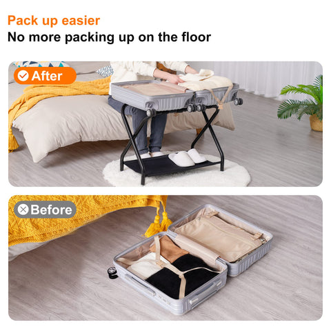 Heybly luggage rack in a guest room setting enhancing convenience and tidy presentation