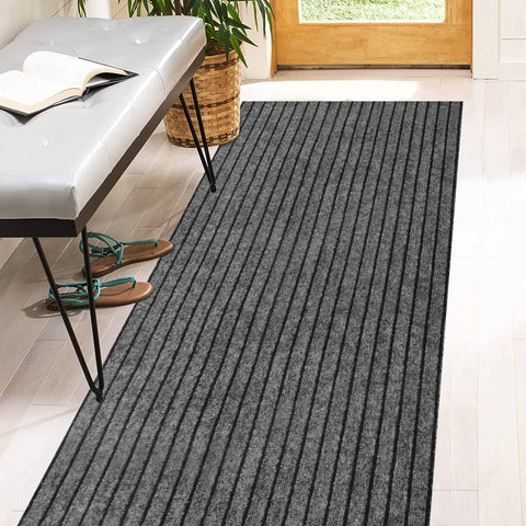 Heyroll front view runner rug showing stripe gray pattern and neat finish for curb appeal
