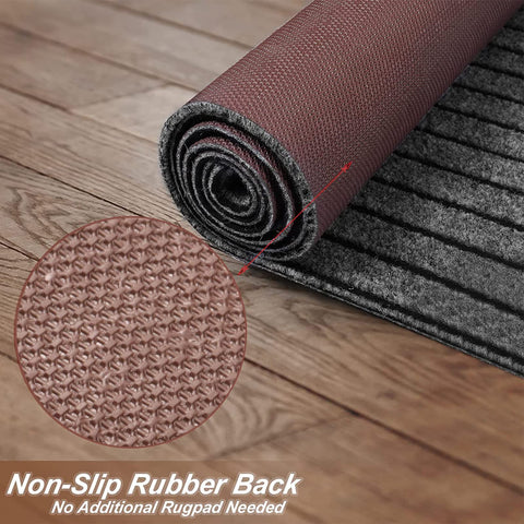 Heyroll runner laid in RV aisle demonstrating anti-slip stability and space-saving fit