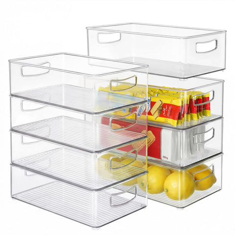 Heyuzb front view of clear bin set showing neat storage benefit