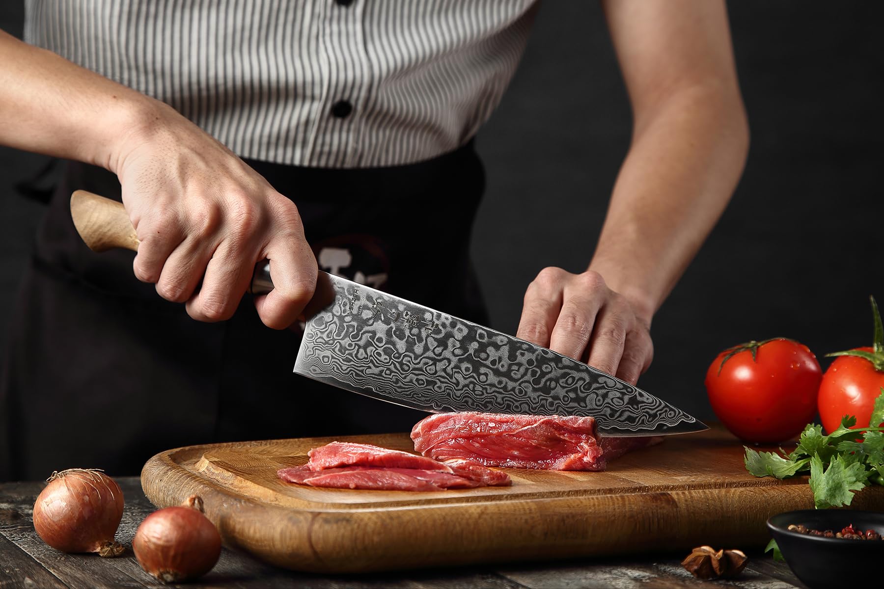 HEZHEN knife held in hand to show 8.3-inch scale and control