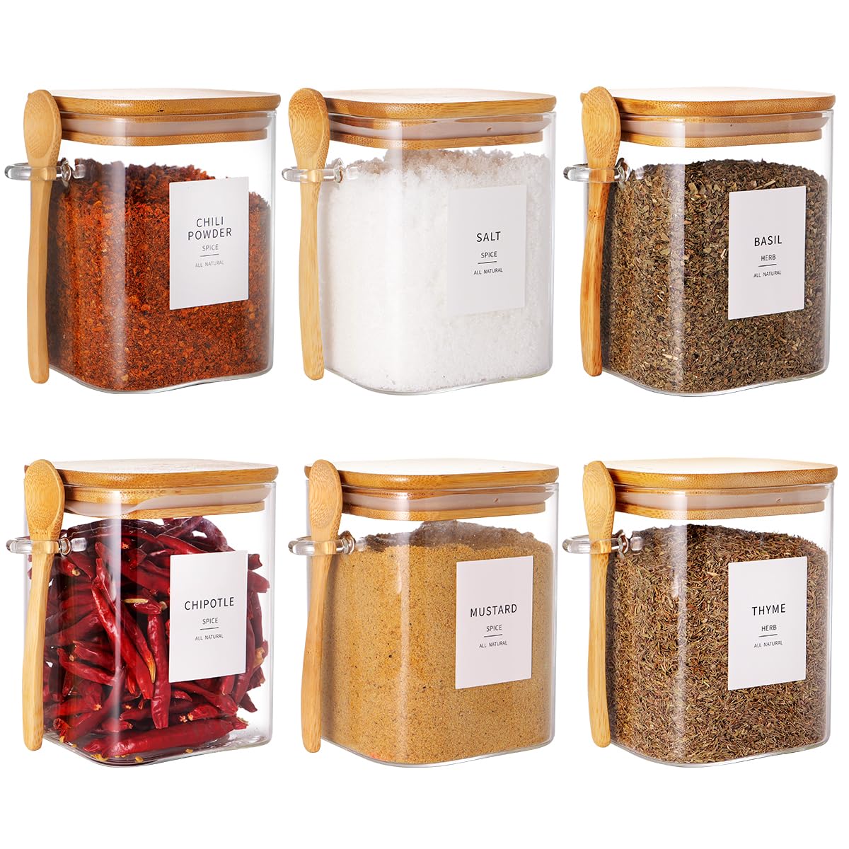 HHMJSM front view of six glass jars showing clean packaging and coordinated look
