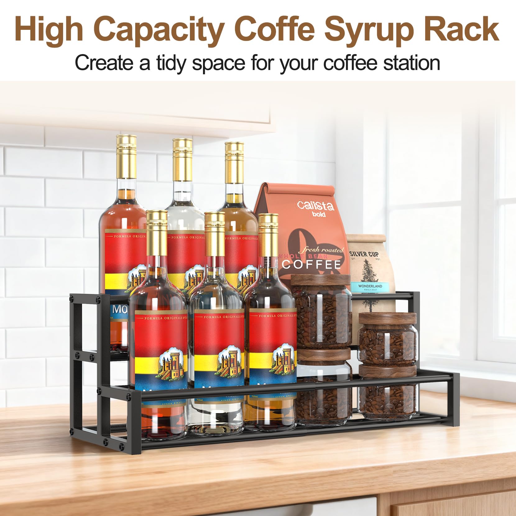 HHOKEM holding 750ml syrup bottle to show perfect fit and stable storage