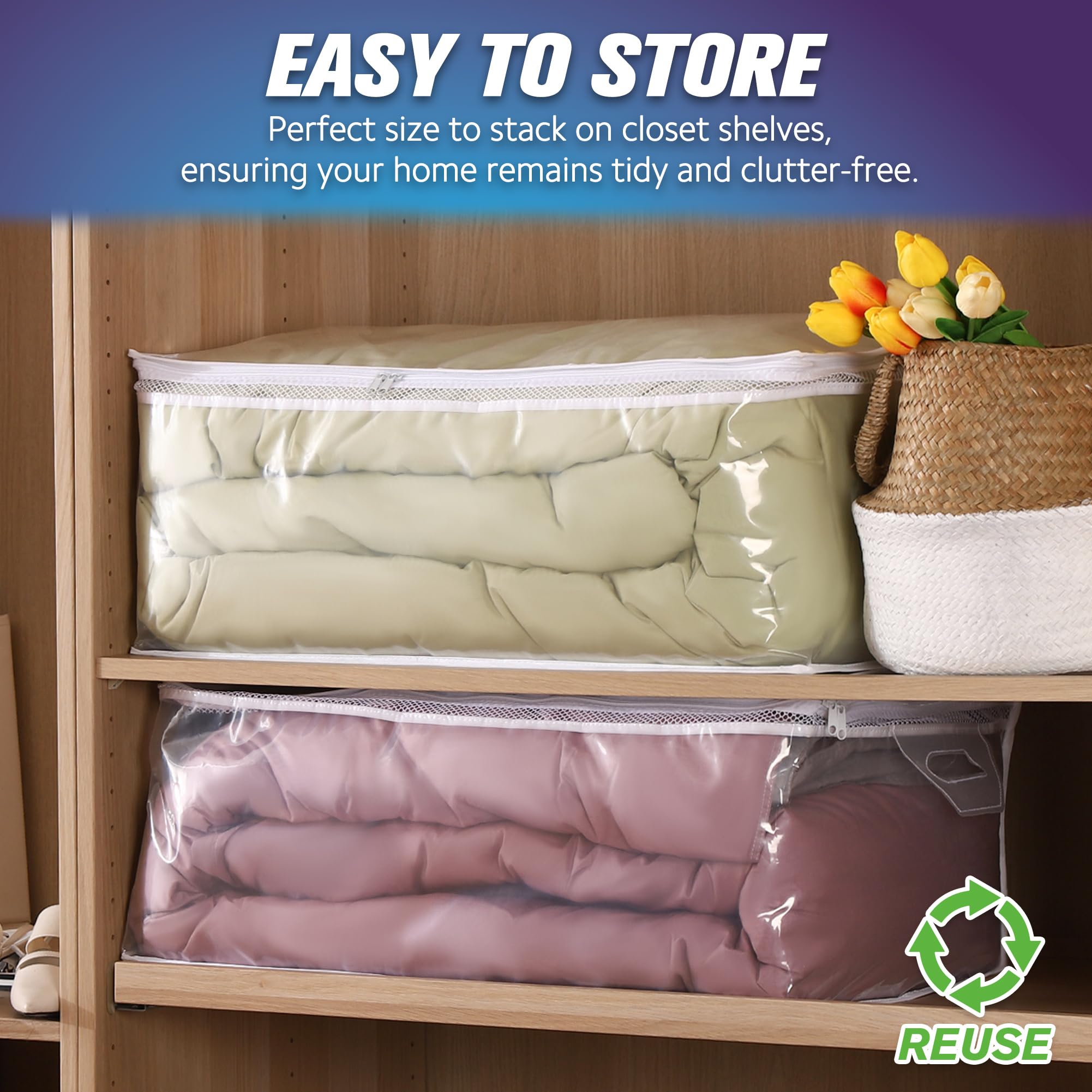 HIBAG arranged in closet for tidy organization and quick content identification benefit