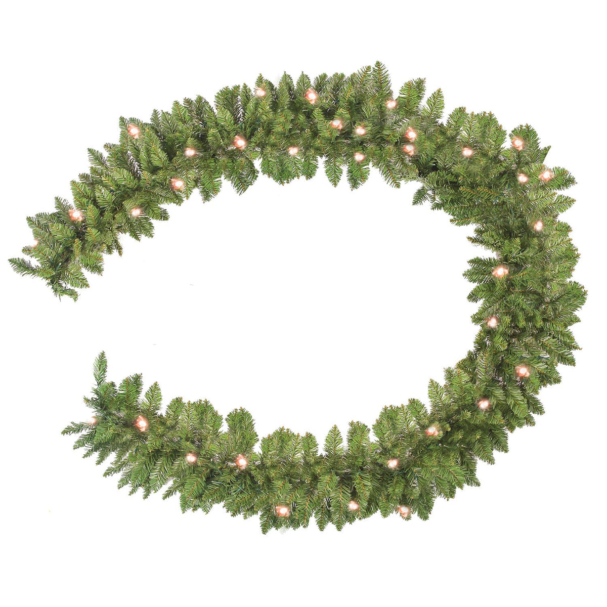Hibean garland front view showing full 9ft length and lush greenery for easy decorating